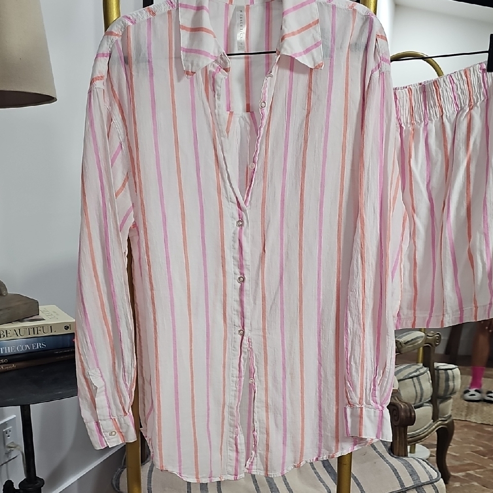 Fabletics White Pajama Set with Pink and Orange Stripes - Picture 4 of 8
